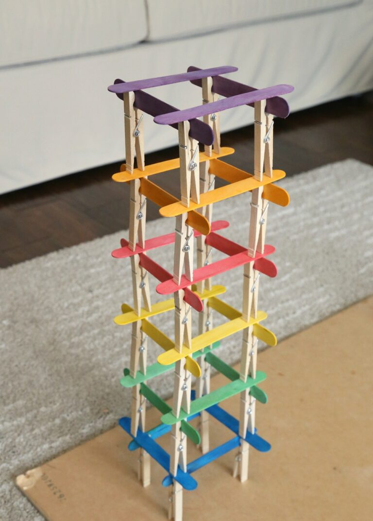 Tower made of clothespins and craft sticks