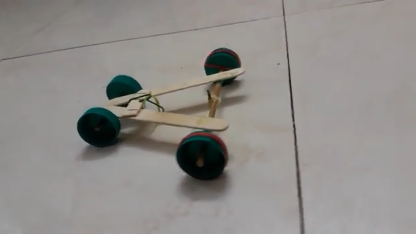 Rubber band and craft stick car