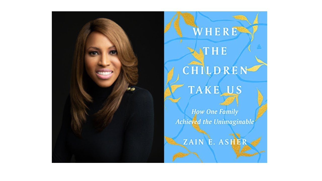 Zain E. Asher with the cover of her book Where The Children Take Us