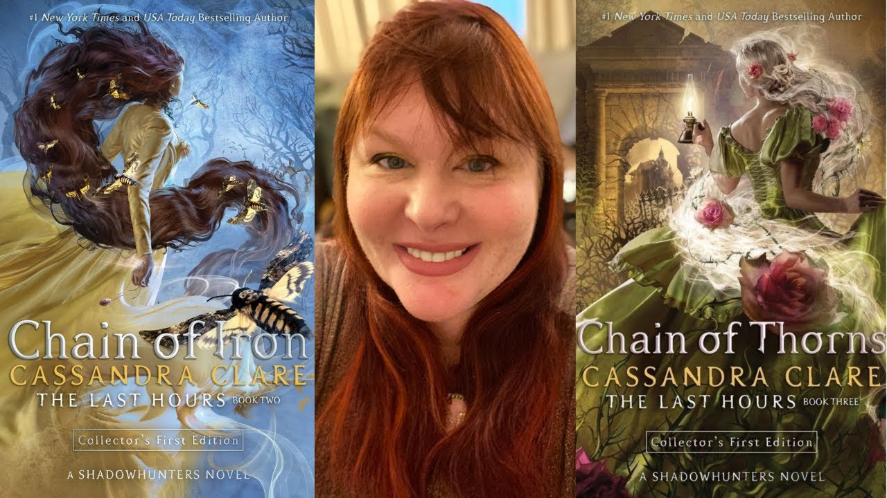 Cassandra Clare with the covers of her books 