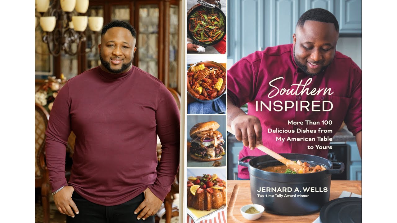 Author and Celebrity Chef Jernard A. Wells with the cover of his book Southern Inspired 