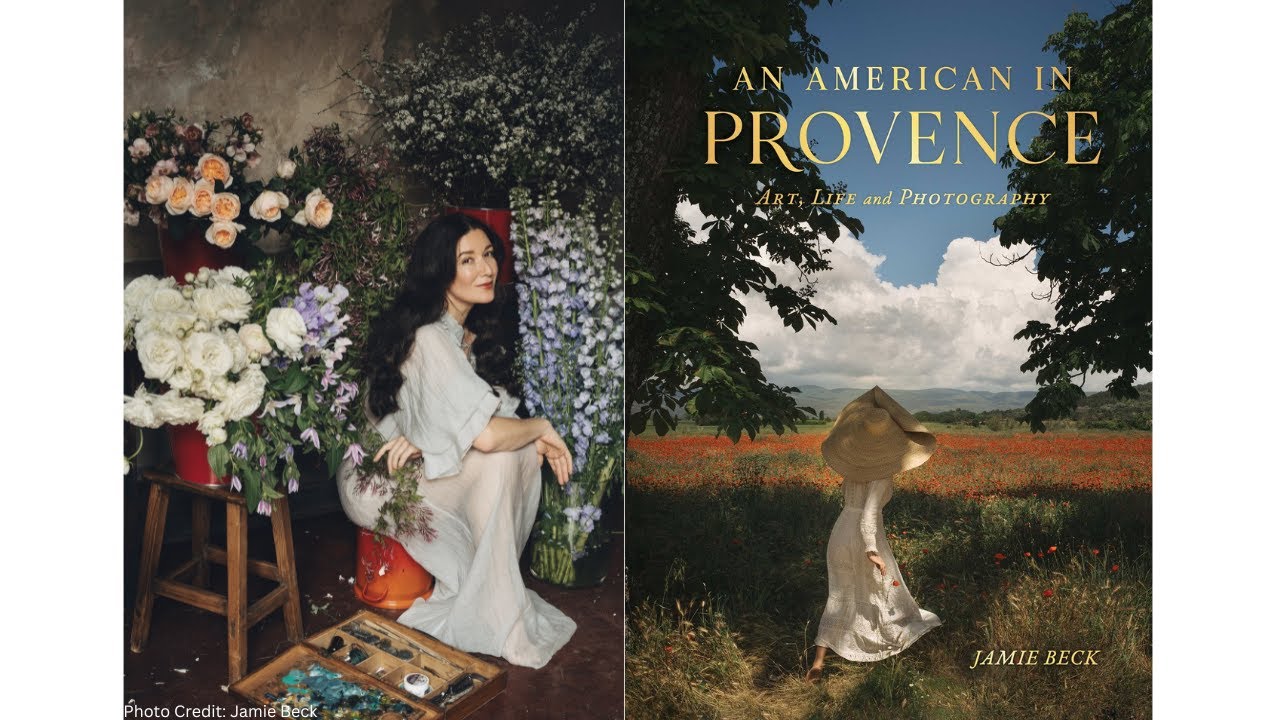 Photographer Jamie Beck with the cover of her book An American in Provence 