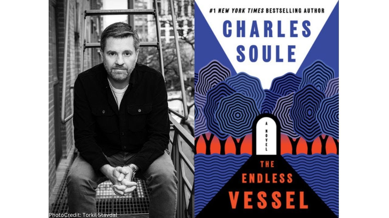 Author Charles Soule with the cover of his book The Endless Vessel 