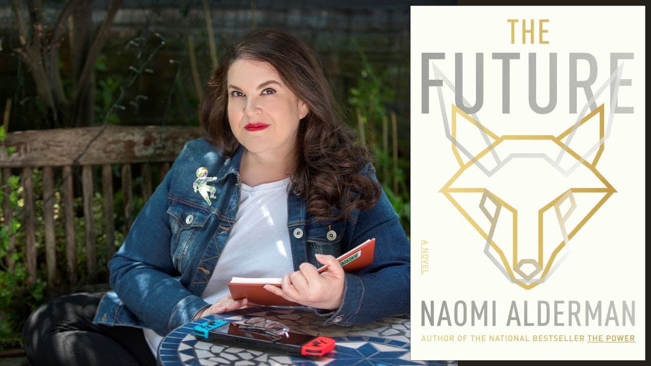 Author Naomi Alderman with the cover of her book The Future