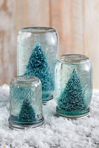 Mason Jar Snow Globes with Mini Pine Trees 