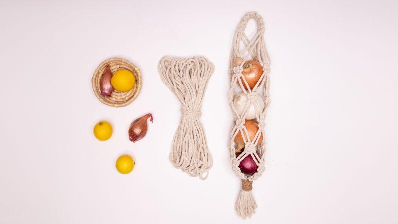 Knotted Pantry Bag containing lemons and onions 